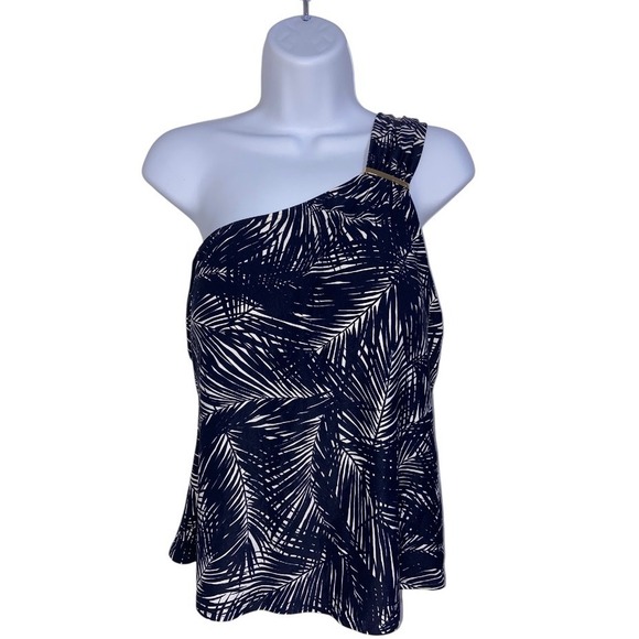 Michael Kors‎ One Shoulder Cruise Swimsuit Palm Print Gold Accent Size Large - Picture 1 of 10
